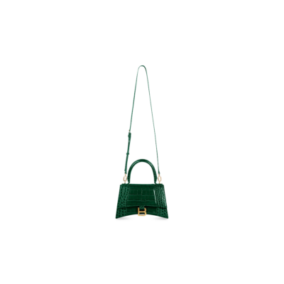 WOMEN'S HOURGLASS SMALL HANDBAG CROCODILE EMBOSSED IN FOREST GREEN