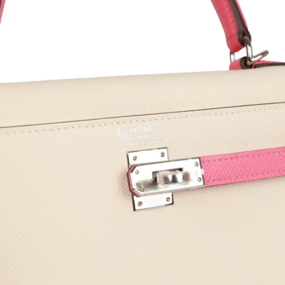 Hermès Special Order (HSS) Kelly Sellier 25 Nata and Rose Azalee Epsom Palladium Hardware