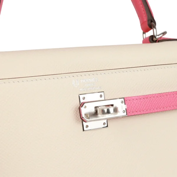 Hermès Special Order (HSS) Kelly Sellier 25 Nata and Rose Azalee Epsom Palladium Hardware