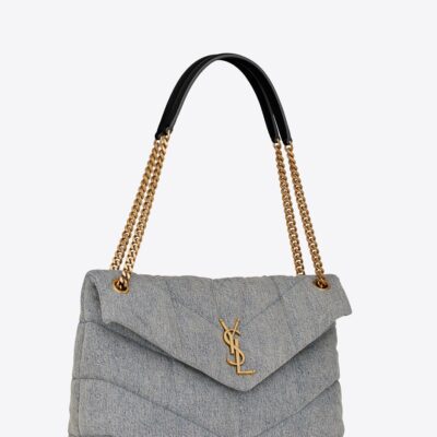 8d71bbda1efc713676354e17e3f458a4 YSL Puffer Medium Chain Bag in Denim and Smooth Leather