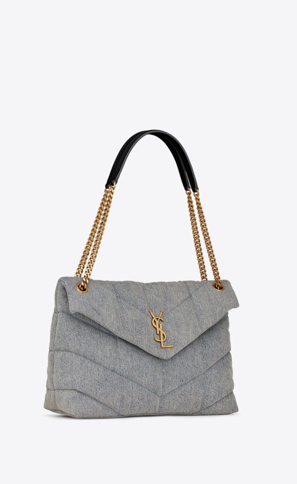 8d71bbda1efc713676354e17e3f458a4 YSL Puffer Medium Chain Bag in Denim and Smooth Leather