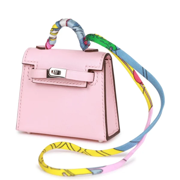 Hermès Rose Sakura Tadelakt Mini Kelly Twilly Bag Charm Palladium Hardware