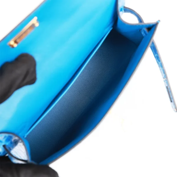 Hermès Kelly Sellier 20 Bleu Zellige Shiny Alligator Gold Hardware