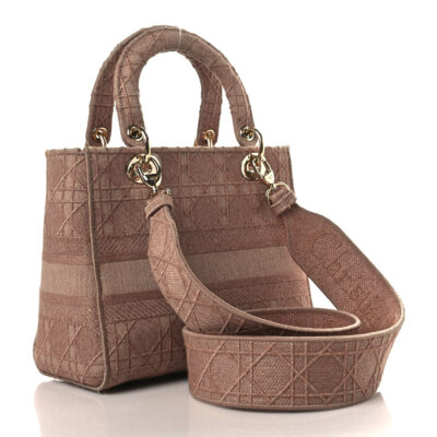 8e4cf05d98ccc187c05bdf3d4ca8b833 CHRISTIAN DIOR Canvas Embroidered Cannage Medium Lady D-Lite Pink