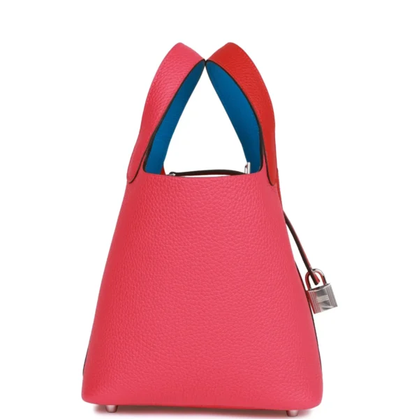 Hermès Picotin Lock 18 Casaque Rouge de Coeur, Rose Extreme and Bleu Zanzibar Clemence Palladium Hardware