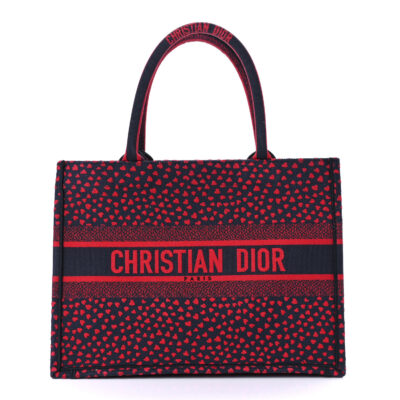 CHRISTIAN DIOR Canvas Embroidered Pop Heart I Love Paris Medium Book Tote Red Multicolor