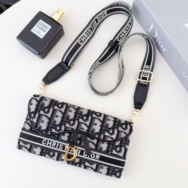 Dior Oblique Jacquard Phone Case Bag with Crossbody Strap & Chain Handle