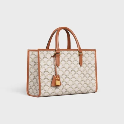 9076e85fc63b7eea13cd4a59cd6563ee MINI HORIZONTAL CABAS IN TRIOMPHE CANVAS AND CALFSKIN WHITE