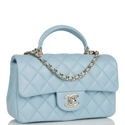 91f41f04a4c0fb1849b96918ffd3358d CHANEL Mini Rectangular Flap with Top Handle Blue Lambskin Light Gold Hardware
