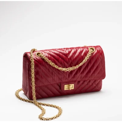 2.55 HANDBAG Shiny Crumpled Calfskin & Gold-Tone Metal Red