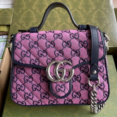 Gucci GG Marmont Multicolor Mini Top Handle Bag 583571 Pink