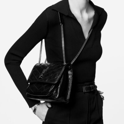 YSL Niki Medium Chain Bag in Crinkled Vintage Leather