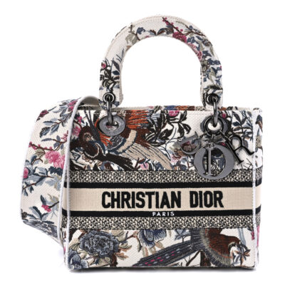 94c847bd80a57b96295d179a297635f1 CHRISTIAN DIOR Canvas Embroidered Jardin D'Hive Medium Lady D-Lite Ecru Multicolor