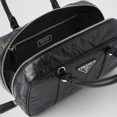 Prada Small antique nappa leather top handle bag - Black