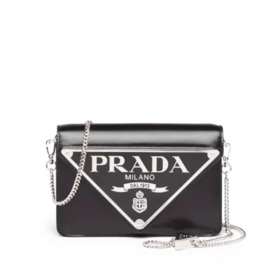 Prada Brushed Leather Shoulder Bag in Black