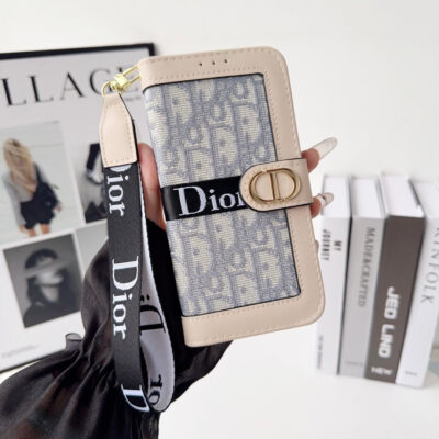 Dior Oblique Monogram Flip Wallet Phone Case With Brand Wrist Strap