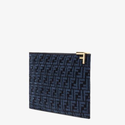 Fendi Large Flat Pouch FF Jacquard Fabric in Black