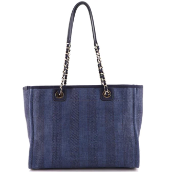 香奈儿 Deauville Striped Raffia 小号托特包