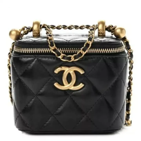 CHANEL Calfskin Quilted Mini Perfect Fit Vanity Case With Chain Black