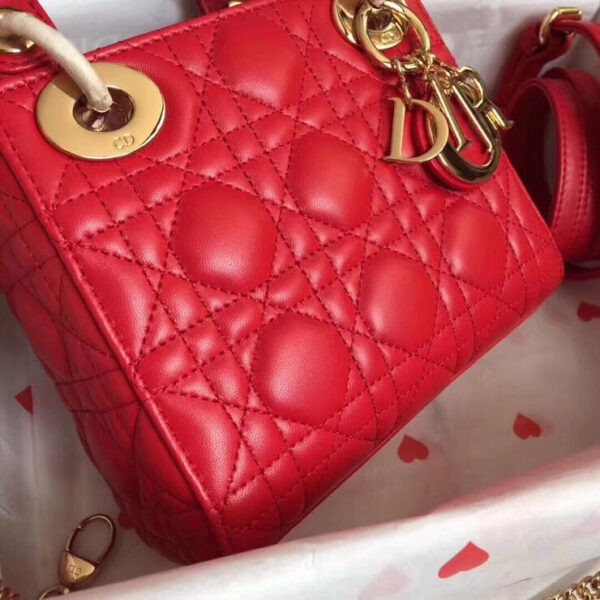Dior Lady Dior Mini Chain Bag In Red Lambskin