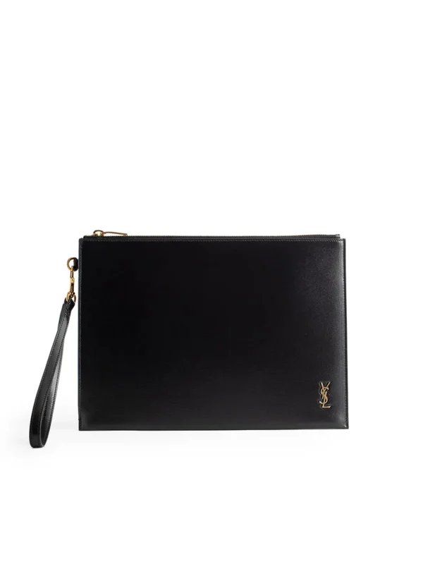 YSL Tiny Cassandre Zip Tablet Holder in Shiny Leather