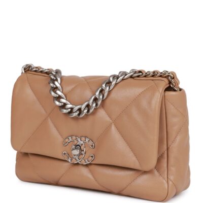 984da3a192b99a6d092218105d0bf2fb Chanel Medium 19 Flap Bag Beige Calfskin Mixed Hardware