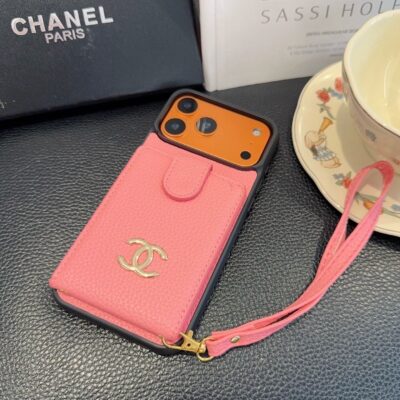 Chanel Style Leather Flip Card Holder Crossbody Phone Case