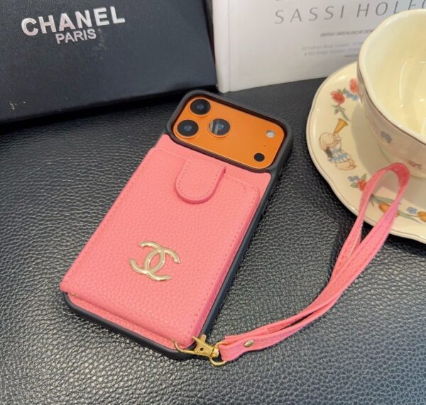Chanel Style Leather Flip Card Holder Crossbody Phone Case