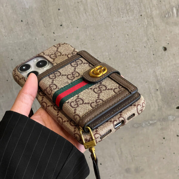 GG Luxurious leather iPhone Case With Wallet And Crossbody Strap