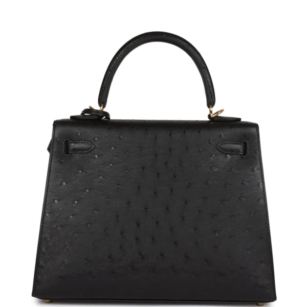 Hermès Kelly Sellier 25 Black Ostrich Gold Hardware