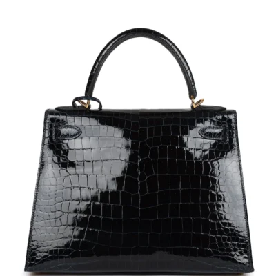 Hermès Kelly Sellier 28 Bleu Baltique Shiny Porosus Crocodile Gold Hardware