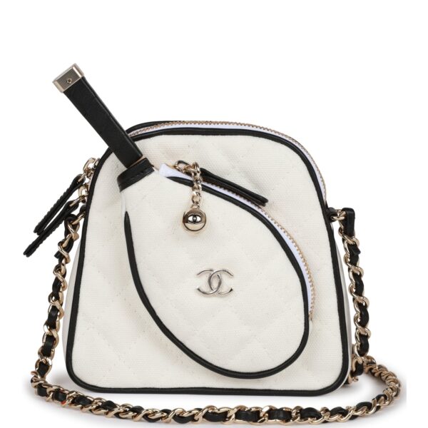 9dd78fc9e30cacdb0e2bcdaf5afe806c Chanel "Monte-Carlo" Mini Crossbody Tennis Bag White Canvas Light Gold Hardware