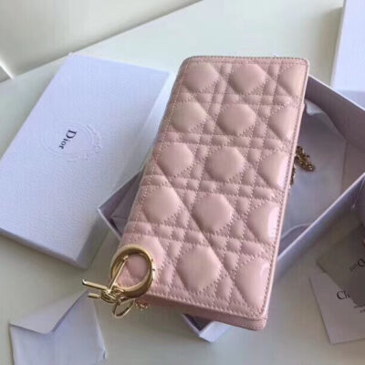 Dior Lady Dior Clutch With Chain In Pink Patent