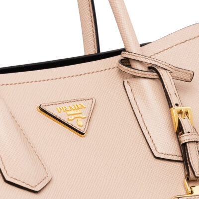 Prada Small Saffiano Leather Double Prada Bag in Powder Pink
