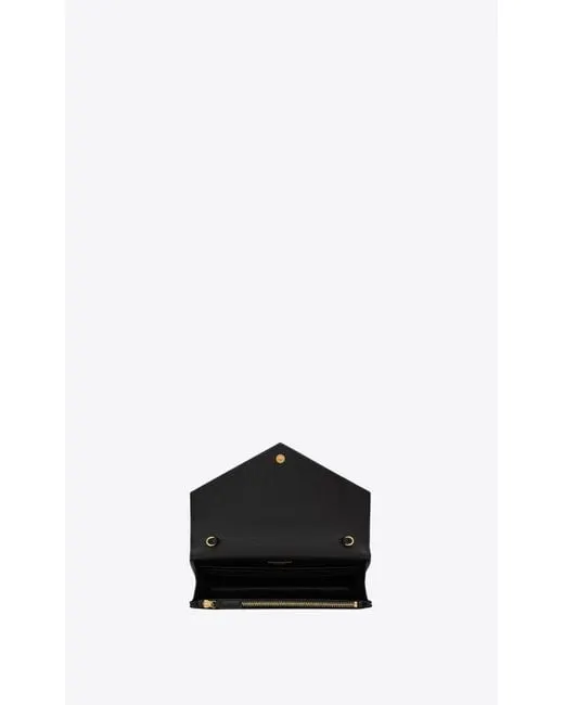 YSL Cassandre YSL Matelass Chain Wallet in Grain de Poudre Embossed Leather