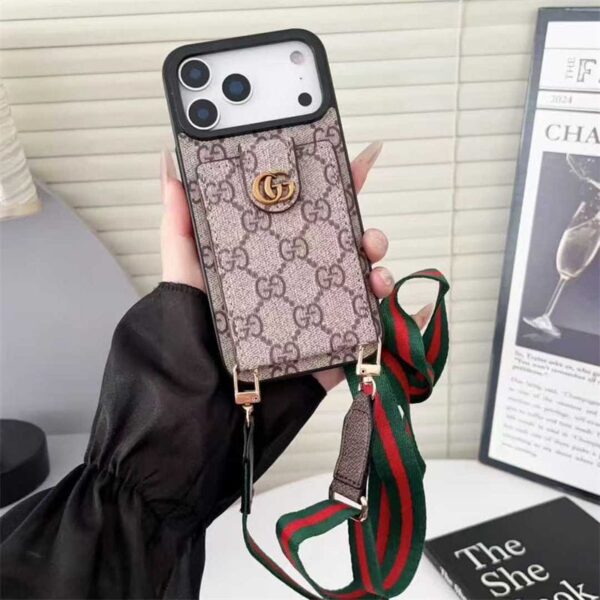Lv Leather Card Holder Case Crossbody for iPhone 12-18 Pro & Pro Max