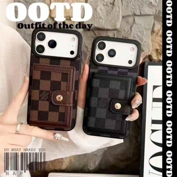 Luxury LV Leather Card Holder Phone Case For iPhone 12-18 Pro & Pro Max
