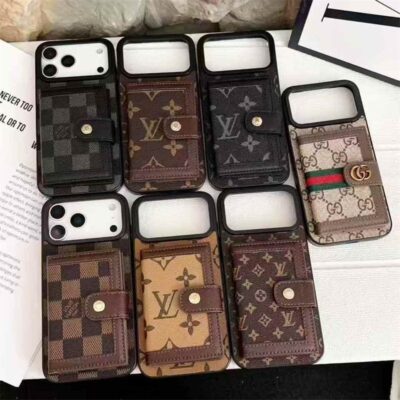 Luxury LV Leather Card Holder Phone Case For iPhone 12-18 Pro & Pro Max