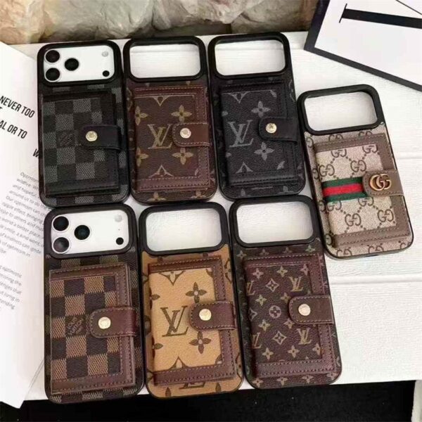 Luxury LV Leather Card Holder Phone Case For iPhone 12-18 Pro & Pro Max