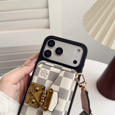 Luxury Louis Vuitton Phone Case with Card Holder and Strap 13-18 Pro & Pro Max