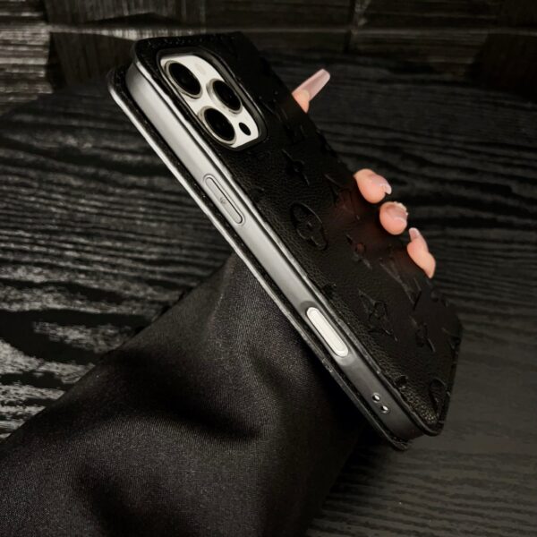 Premium Leather Folio Monogram Phone Case with Card Holder for iPhone 12-18 Pro & Pro Max