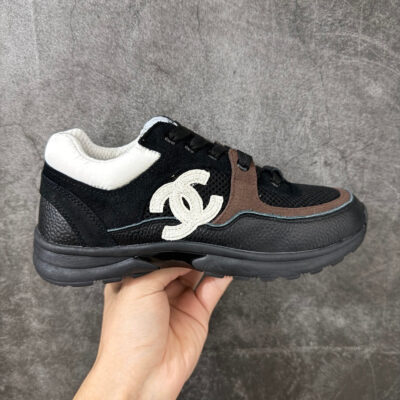 Chanel Trainer Sneakers in Mesh and Calfskin Brown G38299