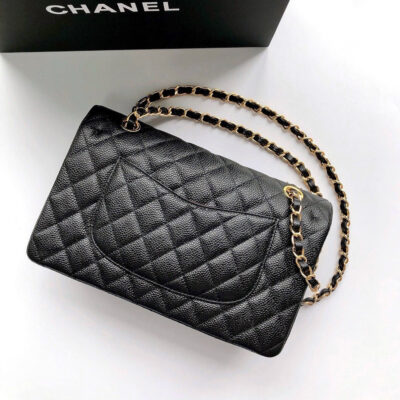 FLAP BAG 25 IN BLACK CAVIAR LEATHER GOLD HARDWARE