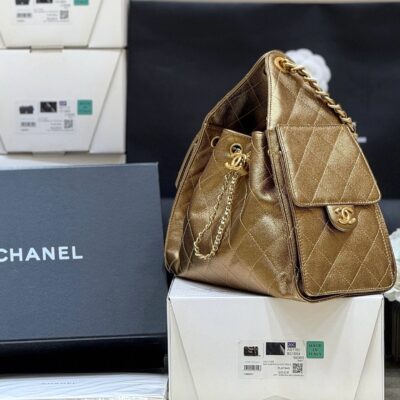 CHANEL 25 MEDIUM HANDBAG 30 IN GOLDEN BROWN CALFSKIN WITH GOLD HARDWARE