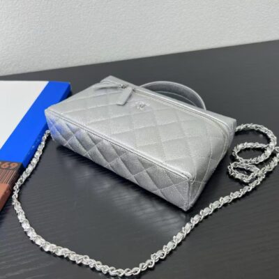 CHANEL 26S QUILTED VANITY CASE IN SILVER CAVIAR