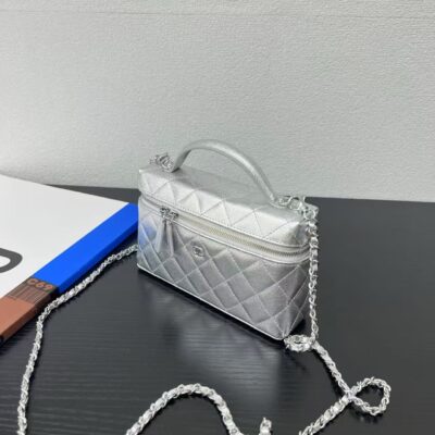 CHANEL 26S QUILTED VANITY CASE IN SILVER CAVIAR