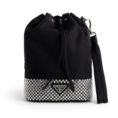Prada Bucket Re-Nylon Bag with Artificial Crystals
