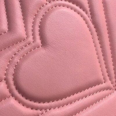 Gucci GG Marmont Silver GG Logo Buckle Back Heart Pattern Chain Shoulder Strap Pink Matelasse Chevron Leather Mini Bag