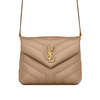 YSL Loulou Toy Bag in Matelasse 'Y' Leather in Greyish Brown