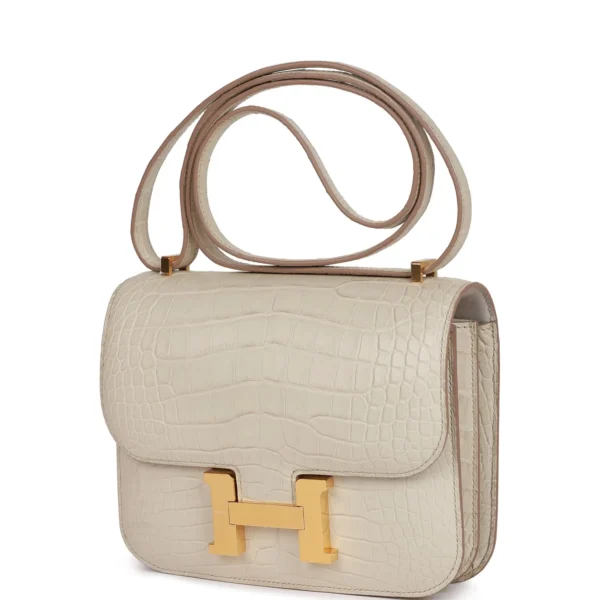 حقيبة هيرميس Constance 18 Beton مطفية من جلد تمساح مع إكسسوارات معدنية ذهبية